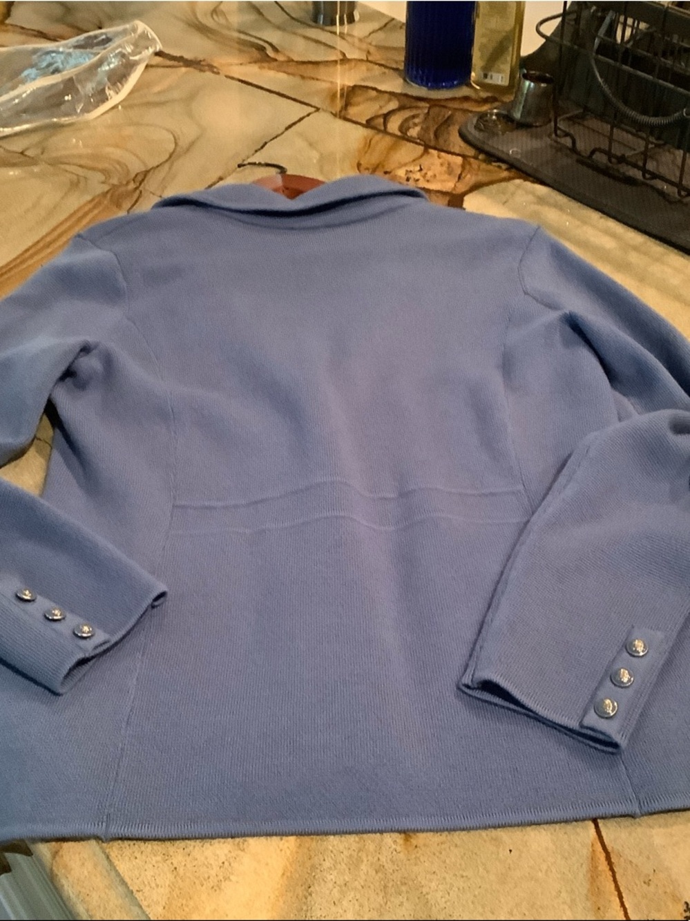 Talbots Powder Blue Button-Front Knit Blazer - Picture 4 of 6